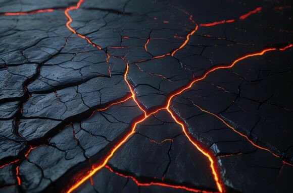 A Cracked Ground with Red Lighting