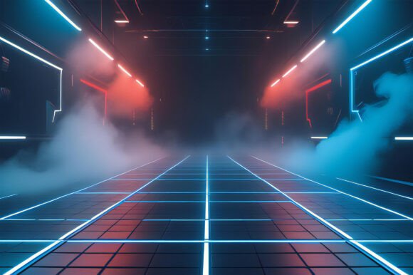 A Dark Room with Lights and Smoke