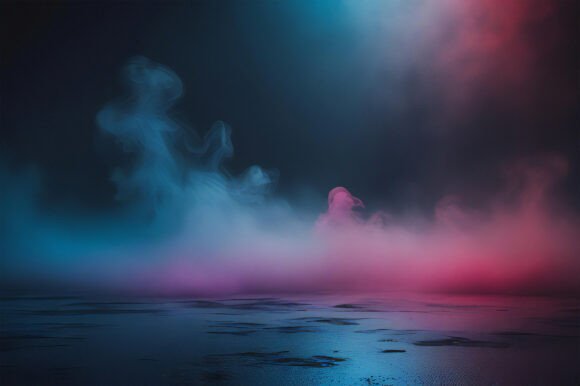 A Foggy Landscape with Pink and Blue