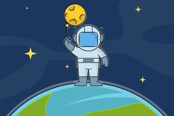 Astronaut at Earth Holding Moon Balloon: A Strategic Visual for Space-Themed Design