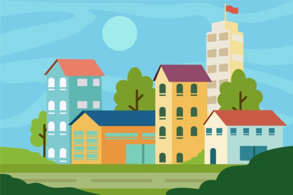 Cityscape Landscaped Vector Illustration: A Versatile Design for Real Estate and Beyond