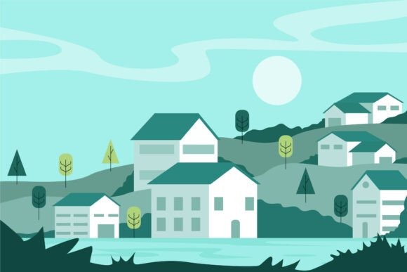 Village Housing Near the River Vector: A Creative Asset for Modern Business and Design