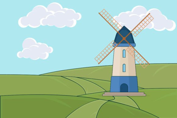 Windmill with Rotating Sails Vector